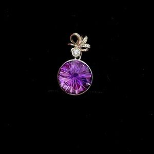 Amethyst pendant solid sterling silver 12 mm over 6 carats